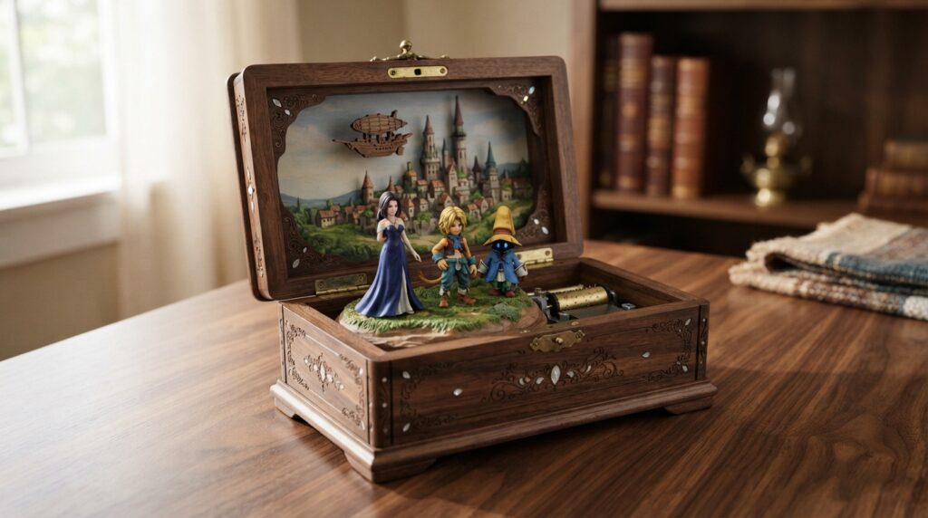 retrouvez la magie de final fantasy ix avec une boîte à musique envoûtante, un cadeau plein de nostalgie qui ravira tous les fans de ff.